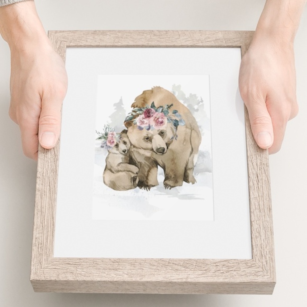 Watercolor Mama and Baby Bear Portrait Wall Art Illustration Print Unframed - Picture 7 of 11